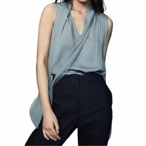 Reiss Sleeveless Pintuck Blouse in Blue size 4, NWT
